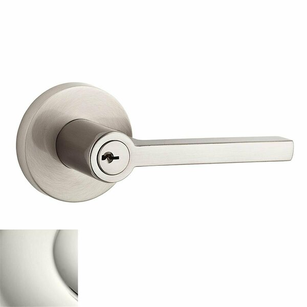 Baldwin Square Lever Non Handed Keyed Entry with Contemporary Round Rose, Polished Nickel EN.SQU.R.CRR.141